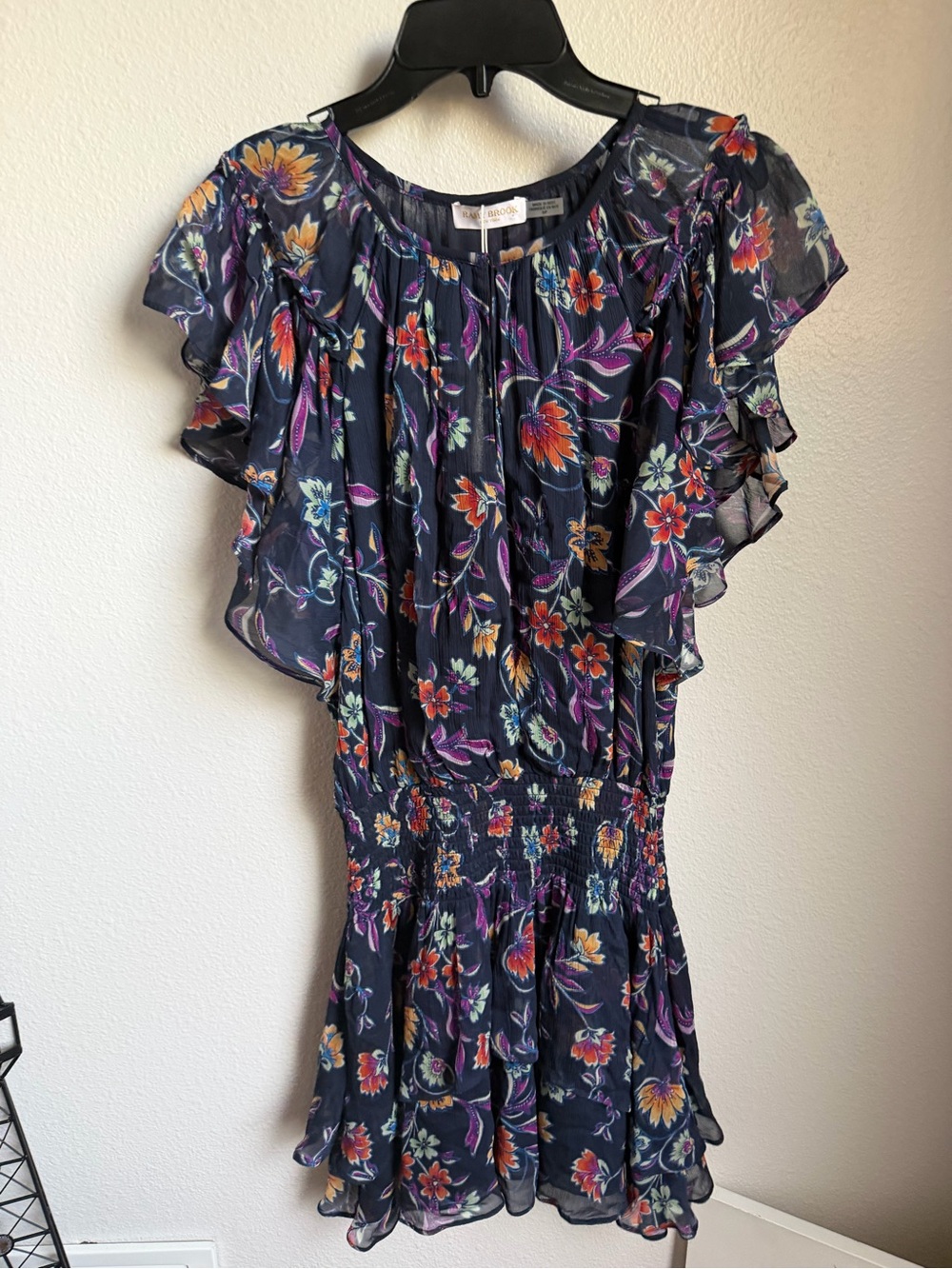 NWT Ramy Brook Averill Floral Print Tiered Mini Dress Smocked Waist Sz S - Picture 9 of 10